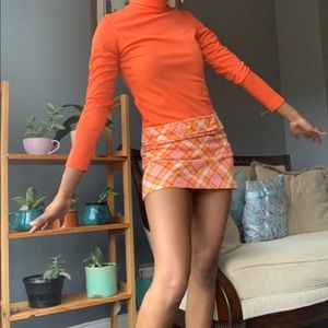 60s/70s Vintage Orange Plaid Polyester Dress